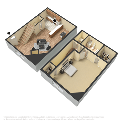 a bedroom and a living room are shown in this illustration